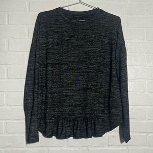 Banana Republic Womens Top Long Sleeve Dark Grey Heathered Ruffled Hem Medium